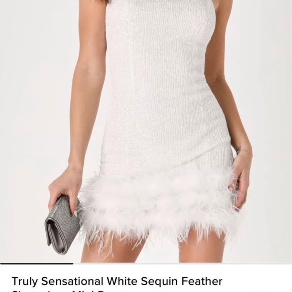 Elegant White Sequin Feather Dress
